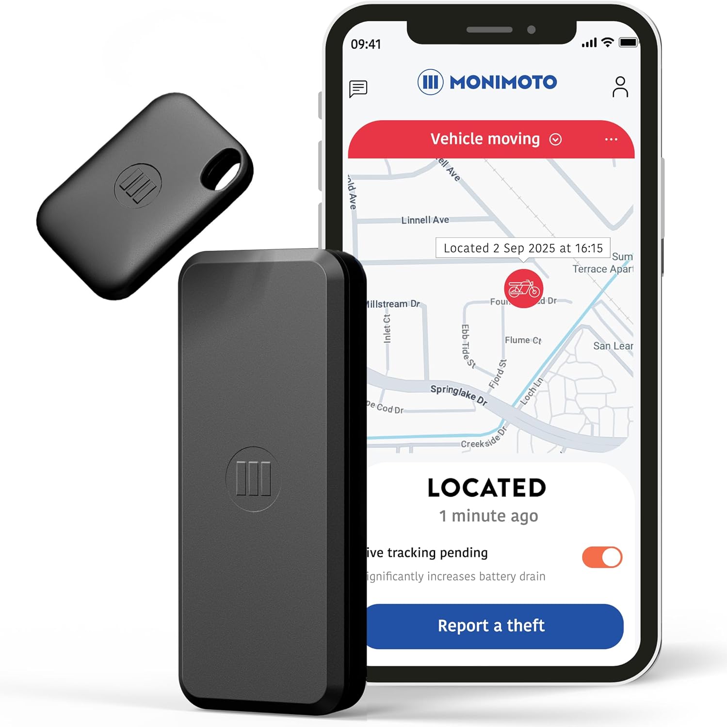 Monimoto 9 GPS tracker for motorcycles with phone app tracking